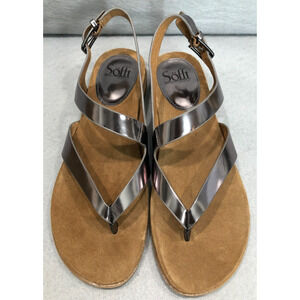 Sofft Rory 8.5M Pewter Metallic Leather Strappy Thong Sandals -New in Box
